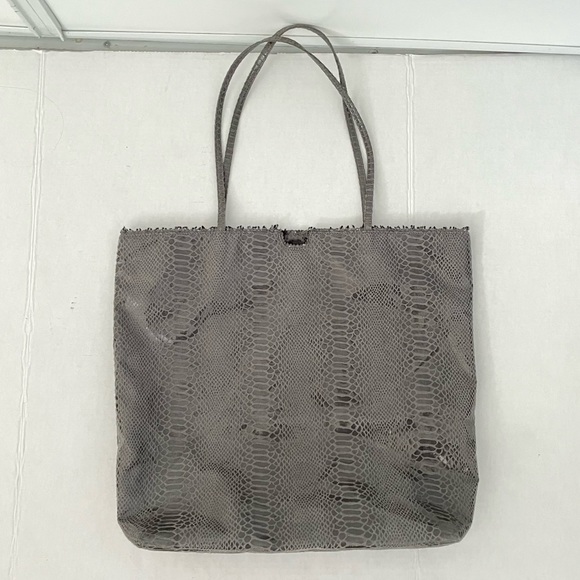 Fatto a Mano By Carlos Falchi Snakeskin Print Tote Bag Grey - Picture 5 of 5